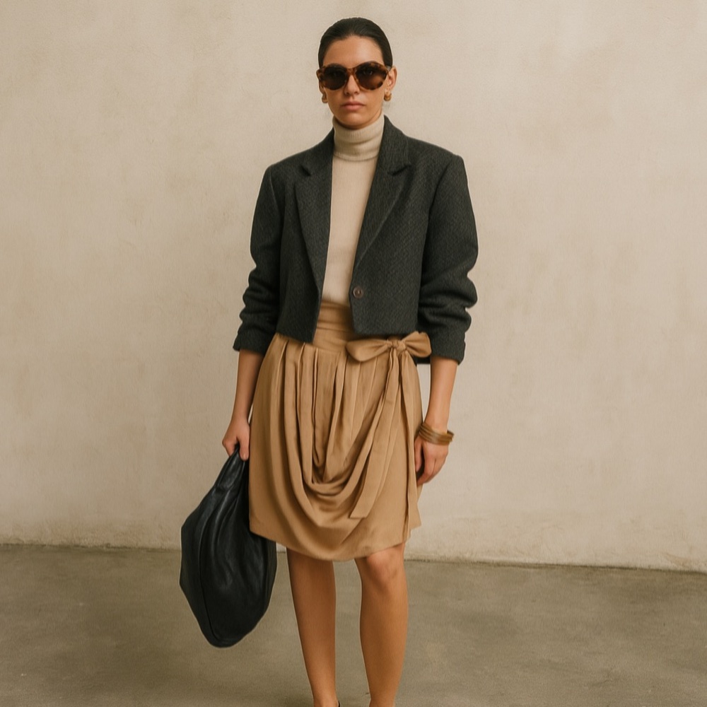 Chloe silk draped skirt. Designer camel coloured skirt xs small 36